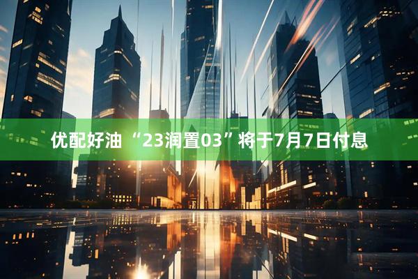 优配好油 “23润置03”将于7月7日付息